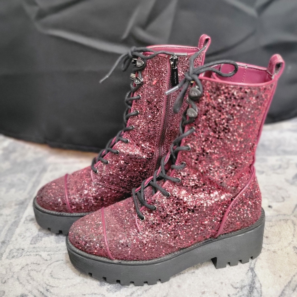 Michael Kors Glitter Combat Boots - Burgandy
